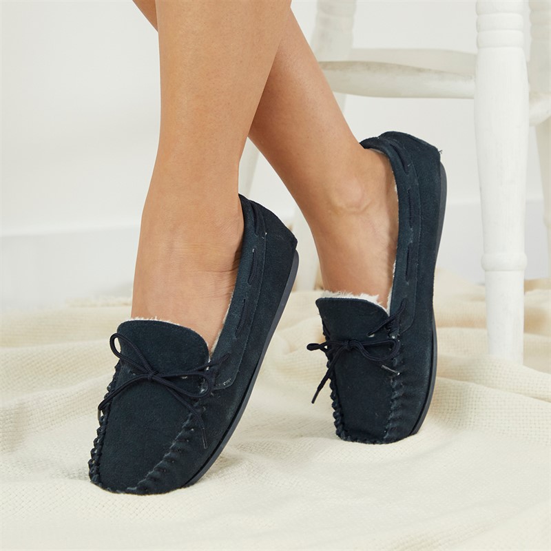 Hush Puppies Womens Allie Moccasin Slippers Navy