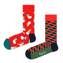 Happy Socks Twee Paar Sneeuwman Sokken Cadeauset Rood