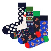 Happy Socks Vier Paar Kerstkoekjes Sokken Cadeausets Marineblauw