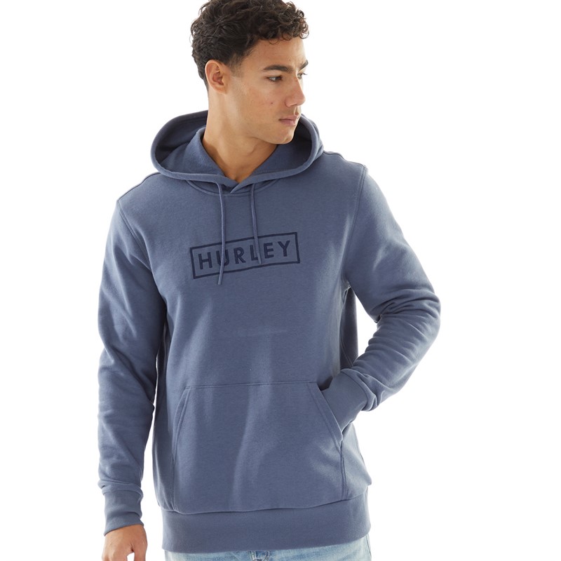 Hurley Mens Boxed Logo Fleece Pullover Hoodie Dark Blue