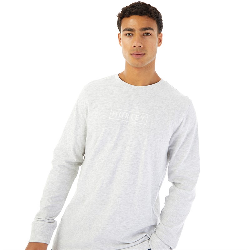 Hurley Mens Boxed Logo Jersey Long Sleeve Graphic T-Shirt Grey/Grey