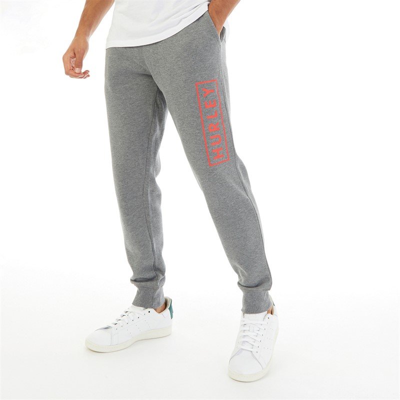 Hurley Mens Boxed Logo Relaxed Fit Fleece Joggers Grey/Grey