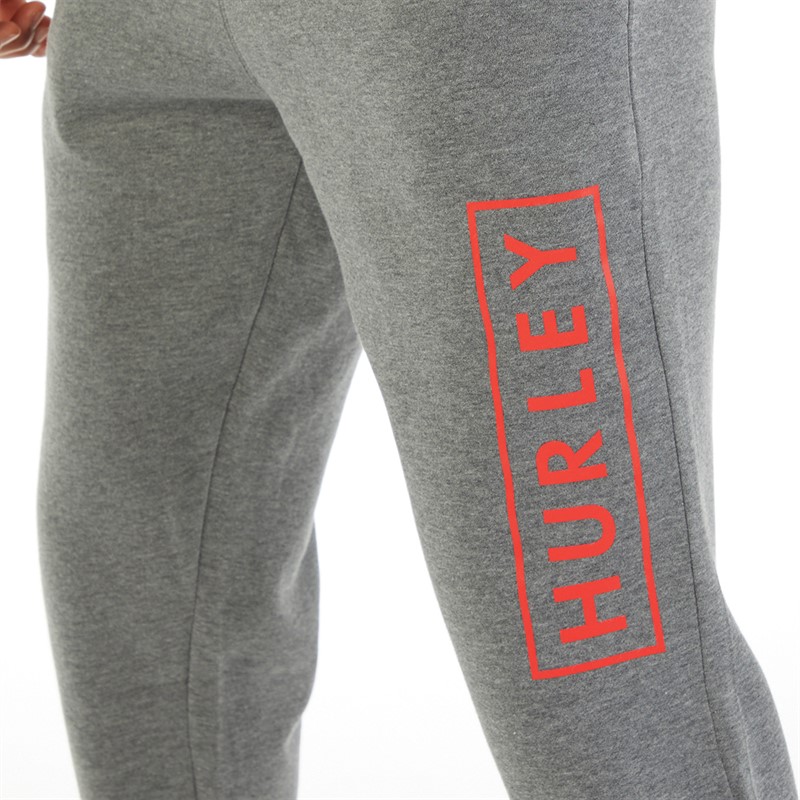 Hurley Mens Boxed Logo Relaxed Fit Fleece Joggers Grey/Grey