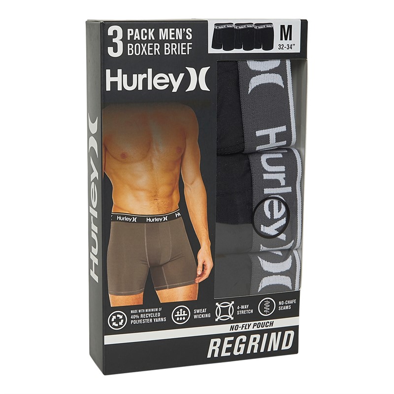 Hurley Mens Three Pack Boxer Briefs Black Combo