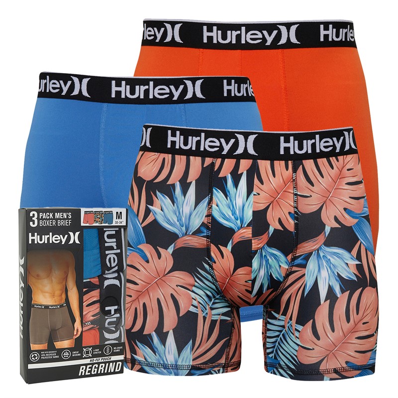 Hurley Mens Three Pack Boxer Briefs Blue/Orange