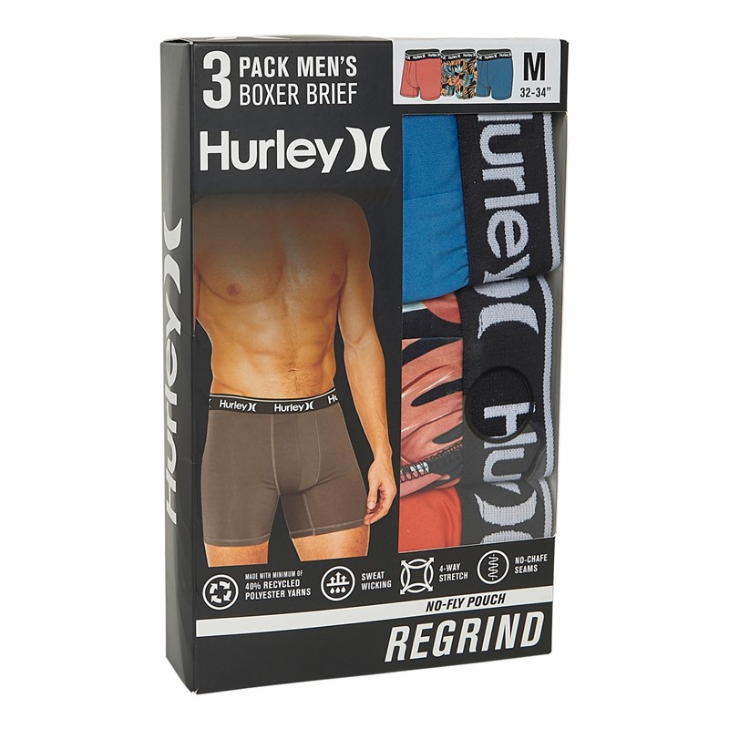 Hurley Mens Three Pack Boxer Briefs Blue/Orange