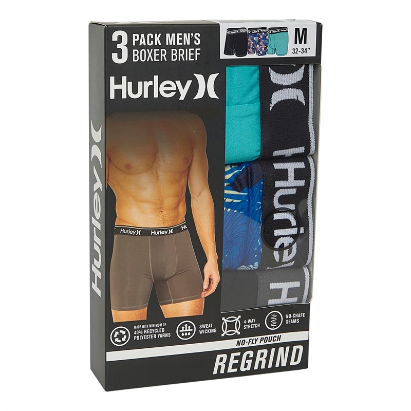 Hurley Mens Three Pack Boxer Briefs Blue Combo