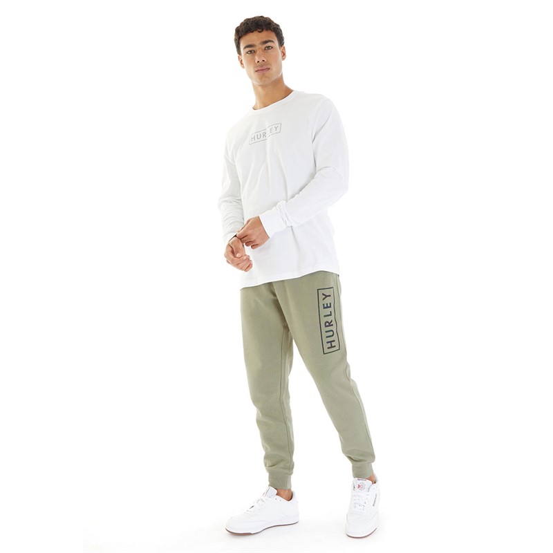 Hurley Mens Boxed Logo Relaxed Fit Fleece Joggers Iguana