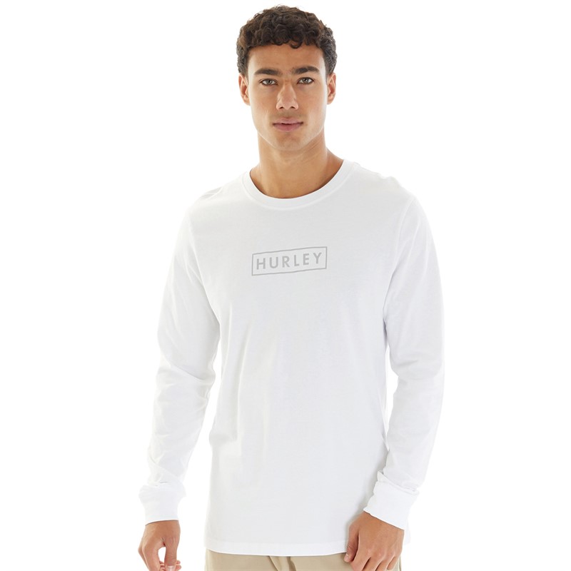 Hurley Mens Logo Jersey Graphic Long Sleeve Top White