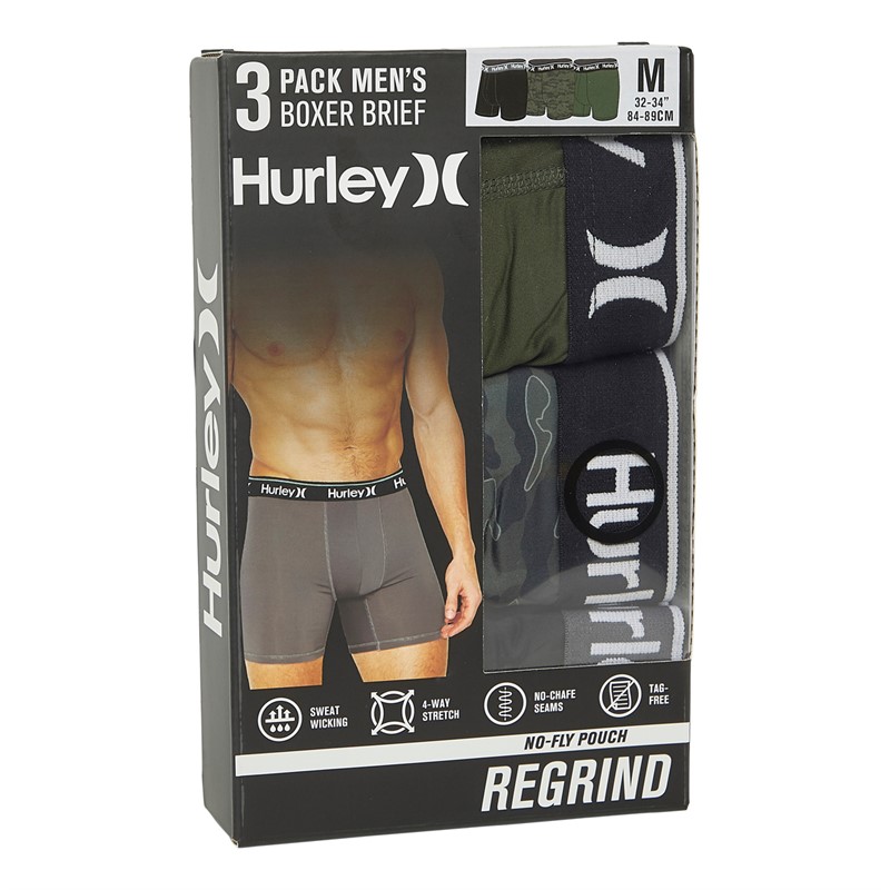 Hurley Mens Three Pack Boxer Briefs Black/Green