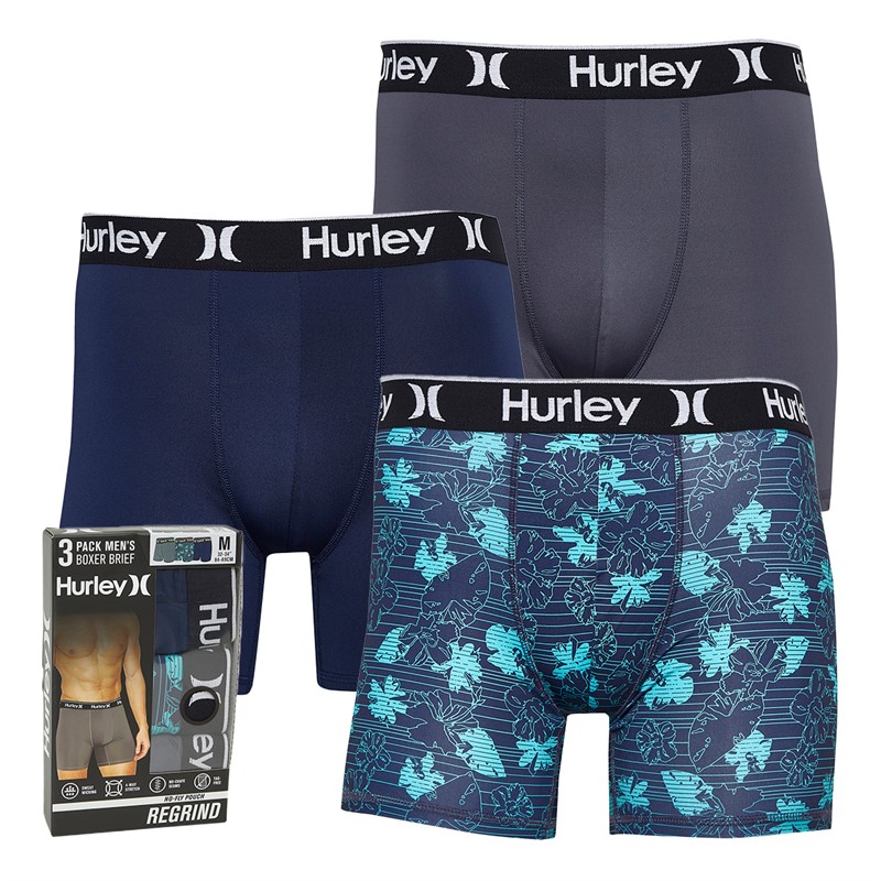 Hurley Mens Three Pack Boxer Briefs Grey/Navy