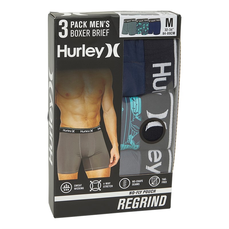 Hurley Mens Three Pack Boxer Briefs Grey/Navy