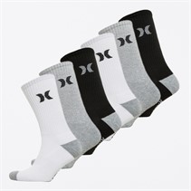 Hurley Mens 1/2 Terry Six Pack Crew Socks White/Multi