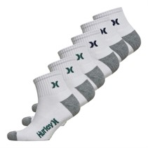 Hurley Mens 1/2 Terry Six Pack Quarter Crew Socks White/Grey