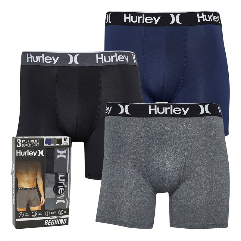 Hurley Mens Three Pack Boxer Briefs Navy/Grey