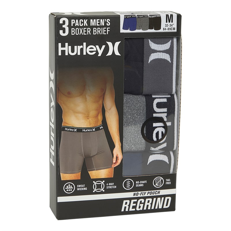 Hurley Mens Three Pack Boxer Briefs Navy/Grey