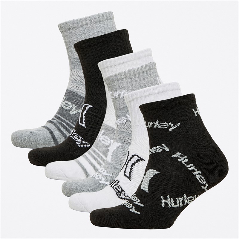 Hurley Mens 1/2 Terry Six Pack Quarter Crew Socks Grey/Camo