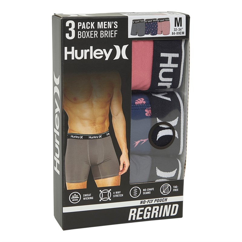 Hurley Mens Three Pack Boxer Briefs Grey/Pink