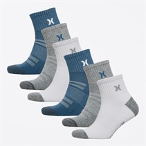 Hurley Mens 1/2 Terry Six Pack Quarter Crew Socks White/Blue