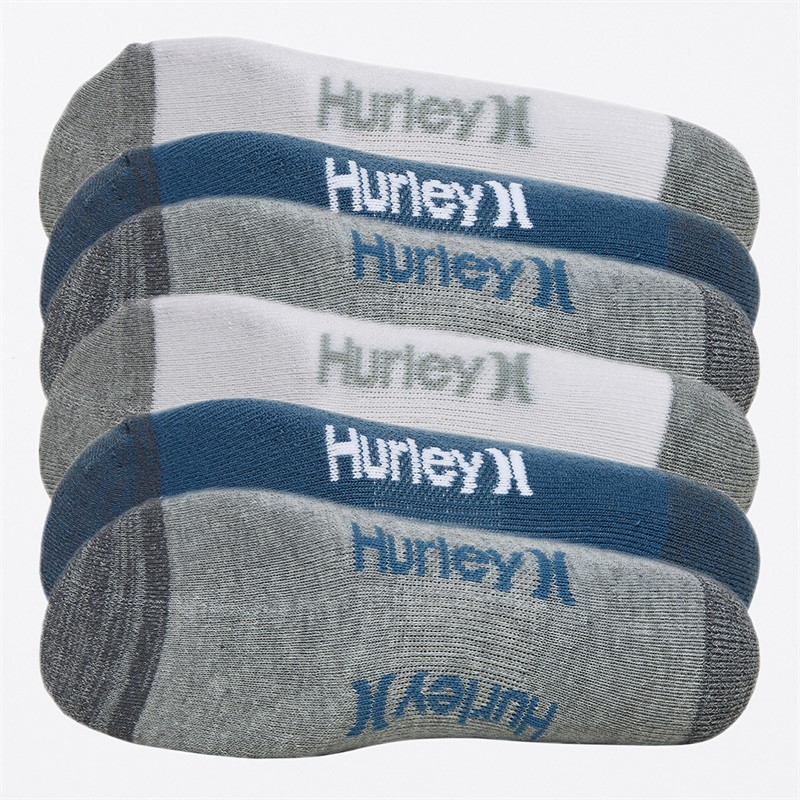 Hurley Mens 1/2 Terry Six Pack Quarter Crew Socks White/Blue