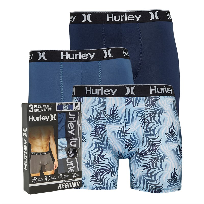 Hurley Mens Three Pack Regrind Fashion Boxer Briefs Navy/Light Blue