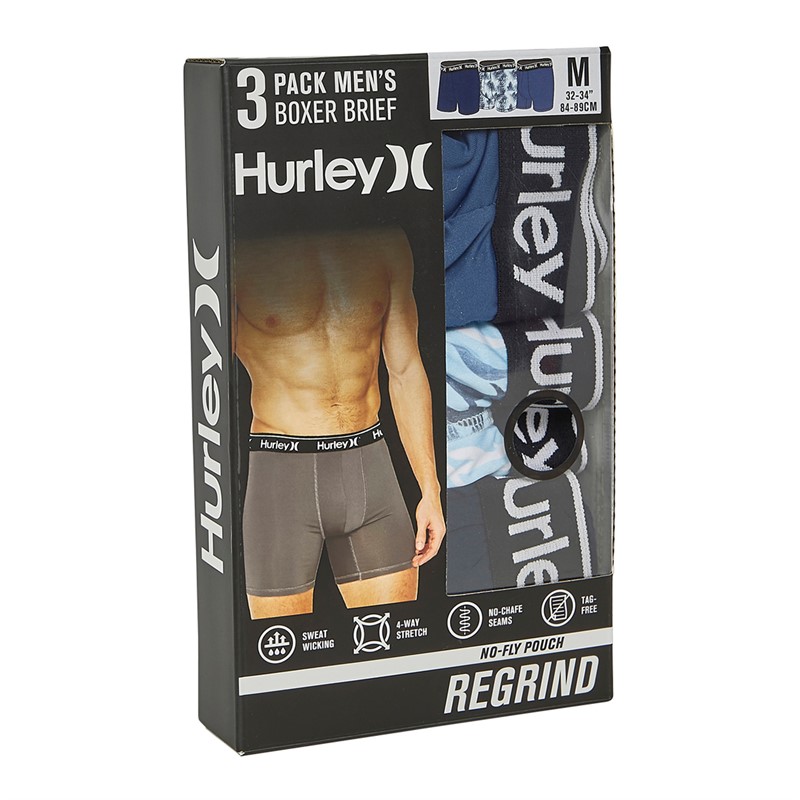 Hurley Mens Three Pack Regrind Fashion Boxer Briefs Navy/Light Blue