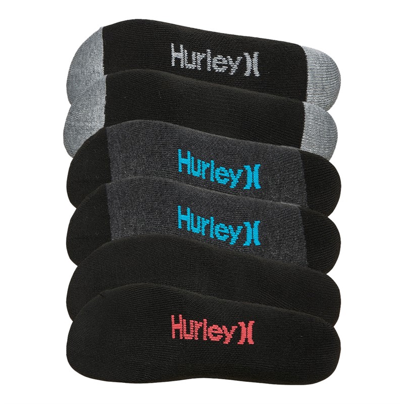 Hurley Mens Six Pack 1/2 Terry Crew Socks Black/Multi