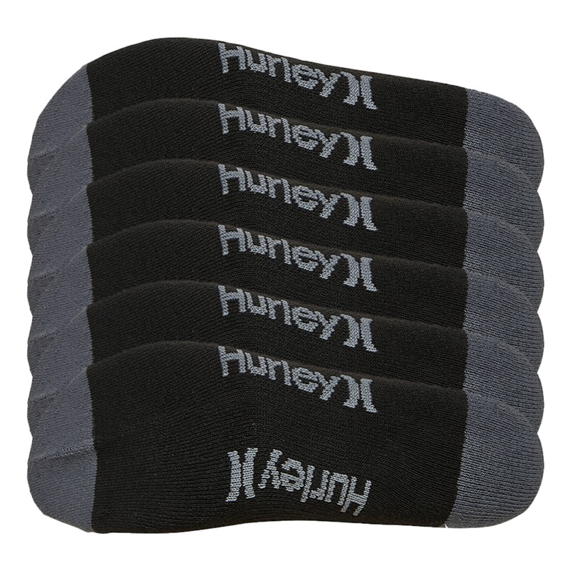 Hurley Mens Six Pack 1/2 Terry Crew Socks Black