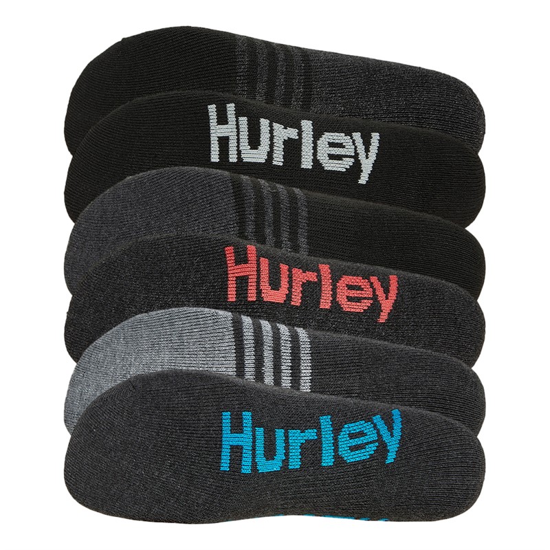 Hurley Mens Six Pack 1/2 Terry Quarter Crew Socks Grey/Red