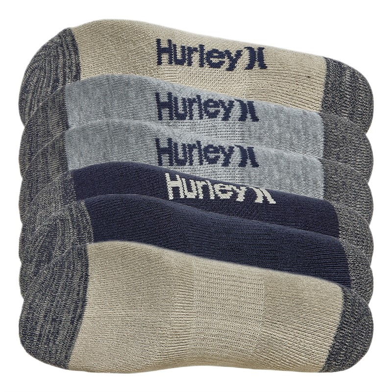 Hurley Mens Six Pack 1/2 Terry Crew Socks Light Beige