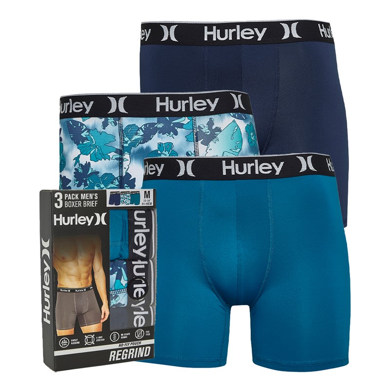 Hurley Mens Three Pack Regrind Fashion Boxer Briefs Blue Combo