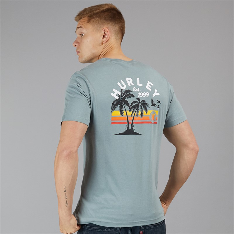 Hurley Mens Stripey Sunrise T-Shirt Grey/Blue