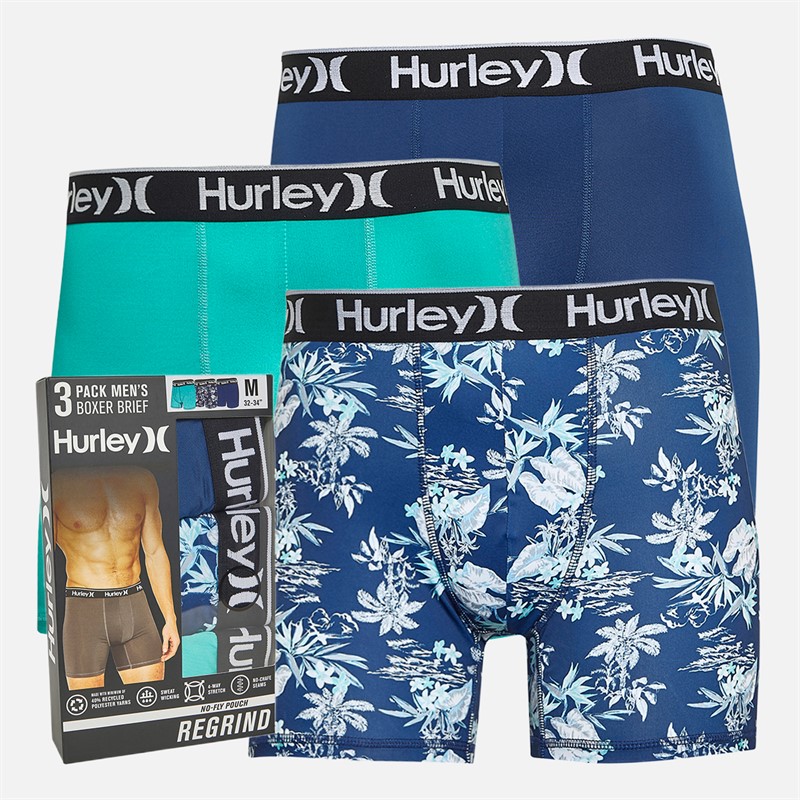 Hurley Mens Three Pack Regrind Boxer Briefs Blue/Aqua - Size XL