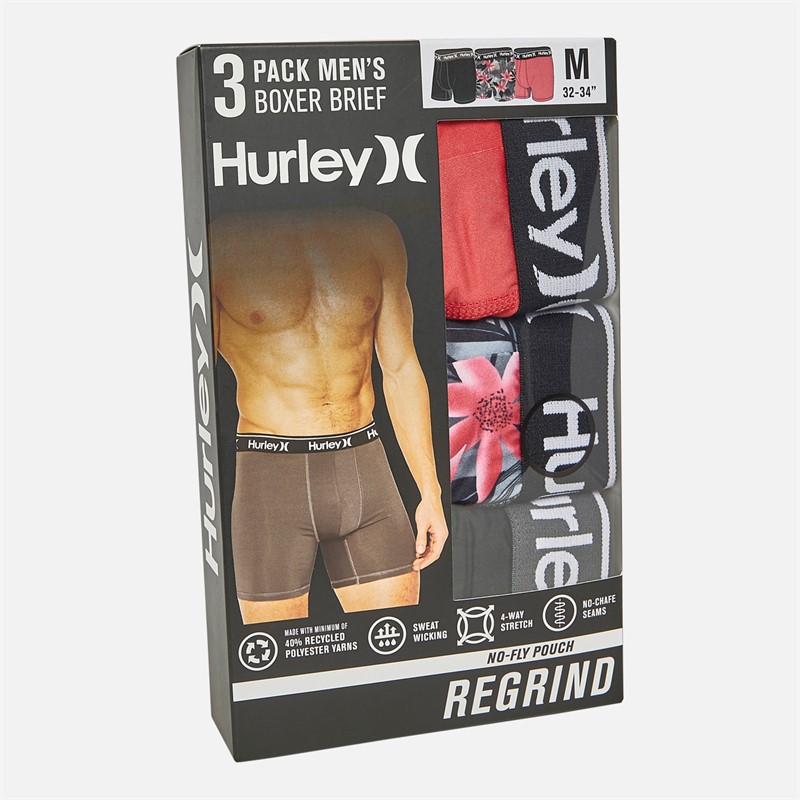 Hurley Mens Three Pack Regrind Boxer Briefs Black/Red