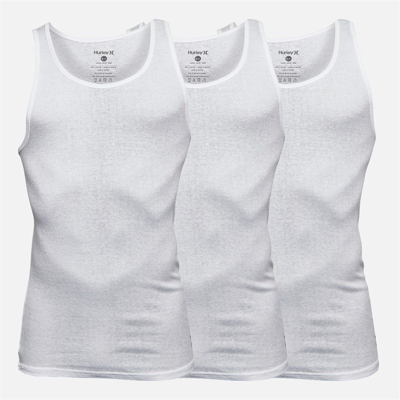 Hurley Mens Three Pack Classic Rib Vests White Traditional - Size S