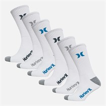 Hurley Mens 1/2 Terry Six Pack Crew Socks White/Blue