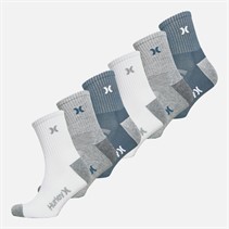Hurley Mens 1/2 Terry High Quarter Six Pack Crew Socks White/Blue