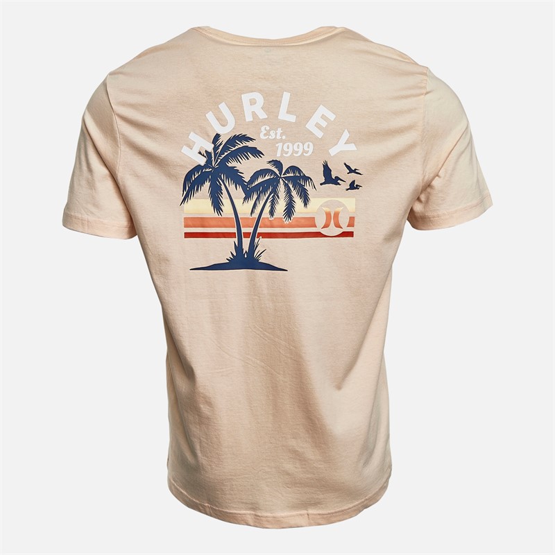 Hurley T-shirt Graphique Rayé Lever de Soleil Rose Homme