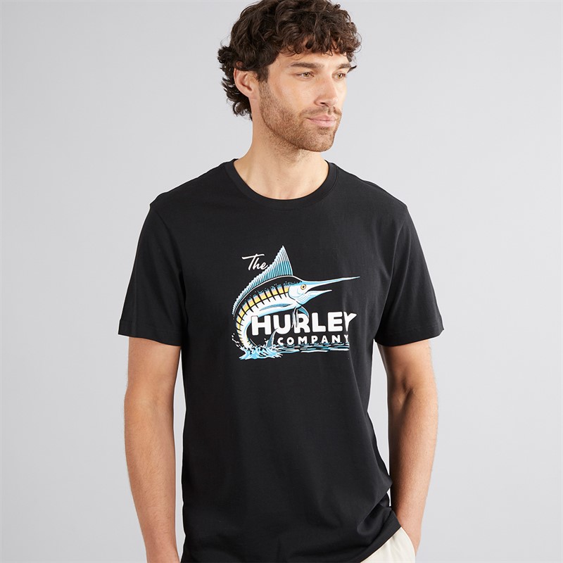 Hurley Mens Morning Fish Graphic T-Shirt Black - Size M
