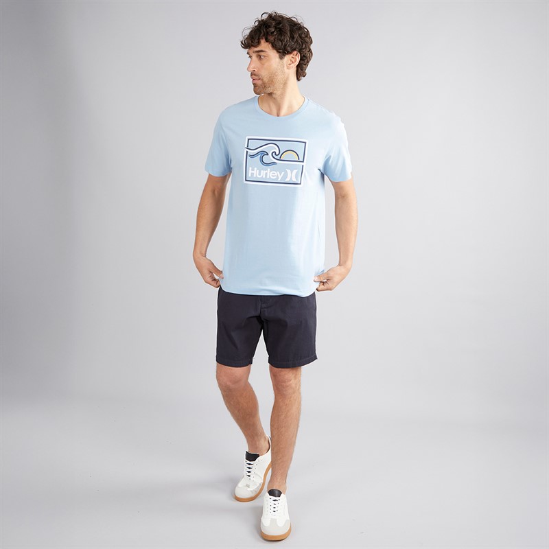 Hurley Mens Sea Waves Graphic T-Shirt Baby Blue