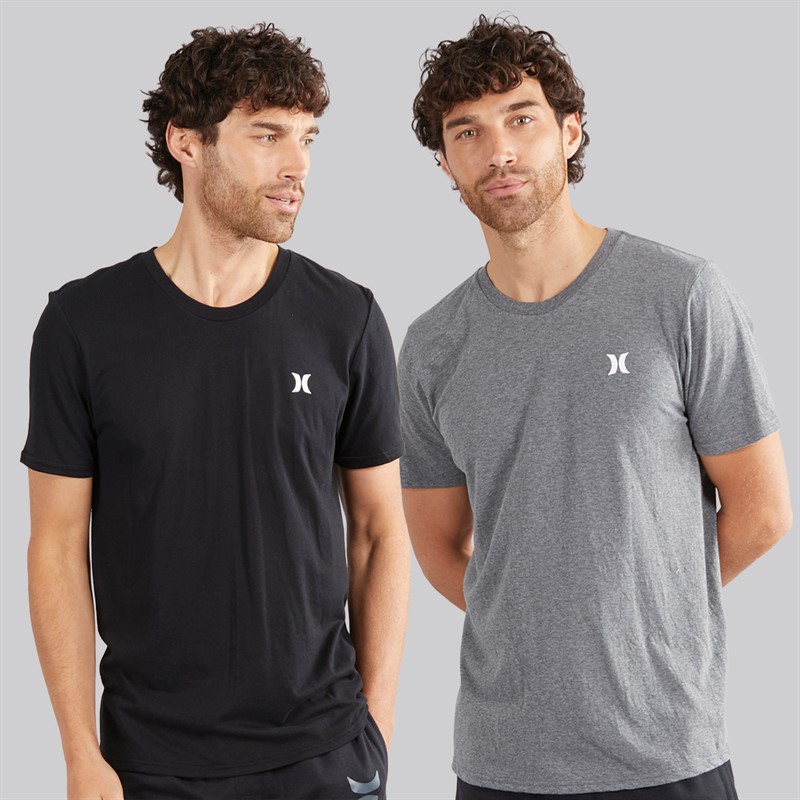 Hurley Mens Two Pack Crew Neck T-Shirts Black/Grey
