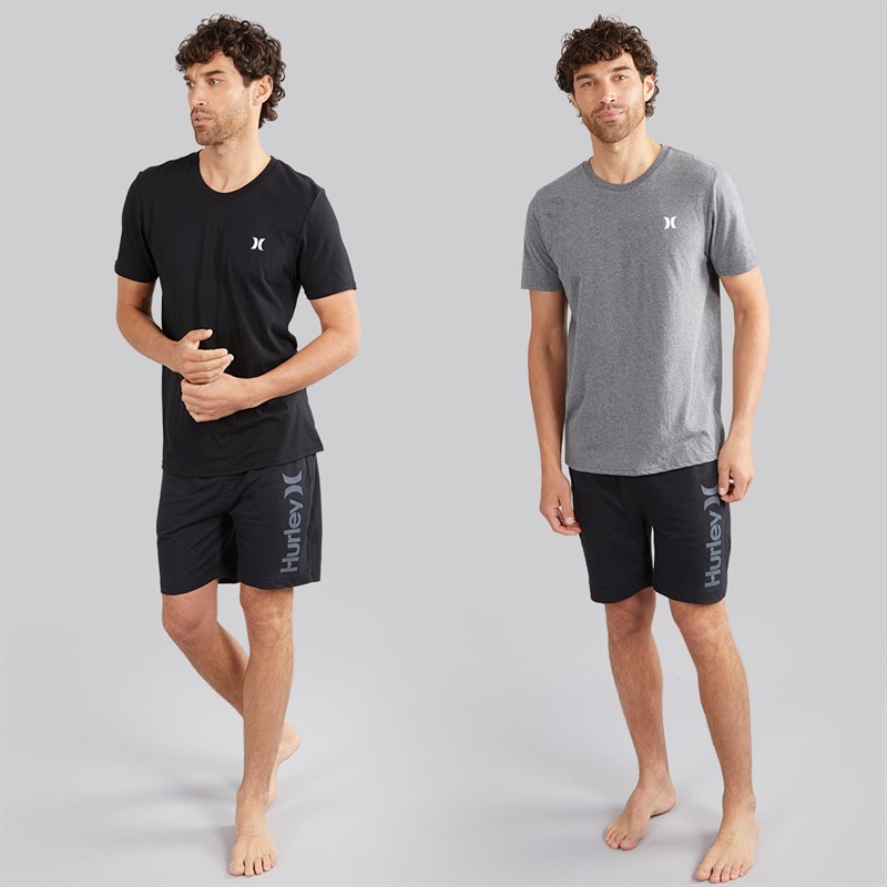 Hurley Mens Two Pack Crew Neck T-Shirts Black/Grey