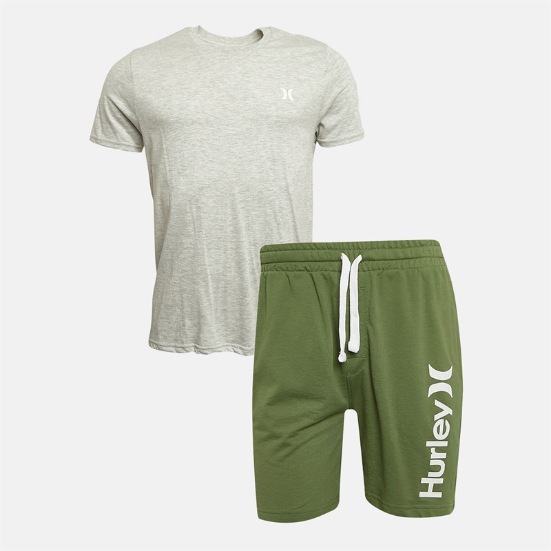 Hurley Mens T-Shirt And Shorts Set Grey/Green - Size S