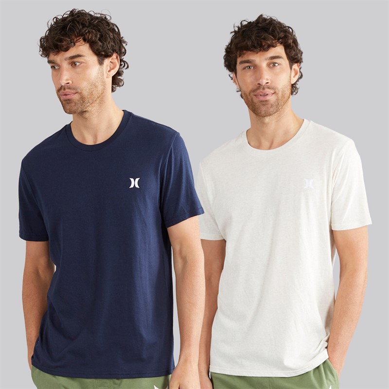 Hurley Mens Two Pack Crew Neck T-Shirts Blue/Tan