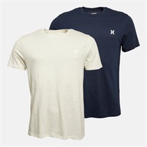 Hurley Mens Two Pack Crew Neck T-Shirts Blue/Tan