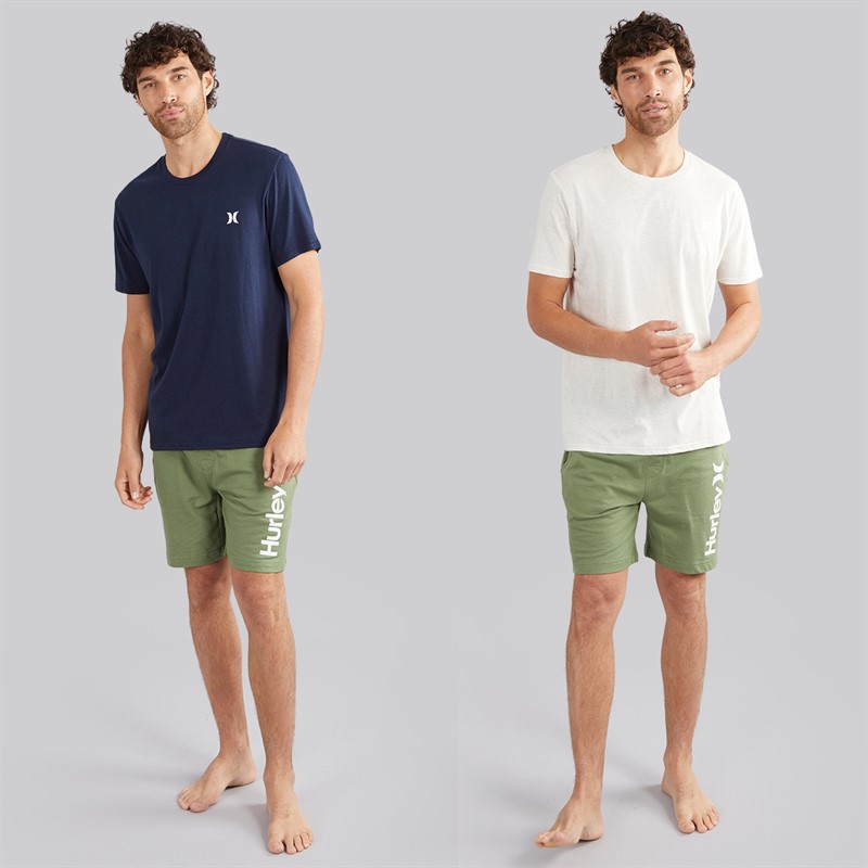 Hurley Mens Two Pack Crew Neck T-Shirts Blue/Tan