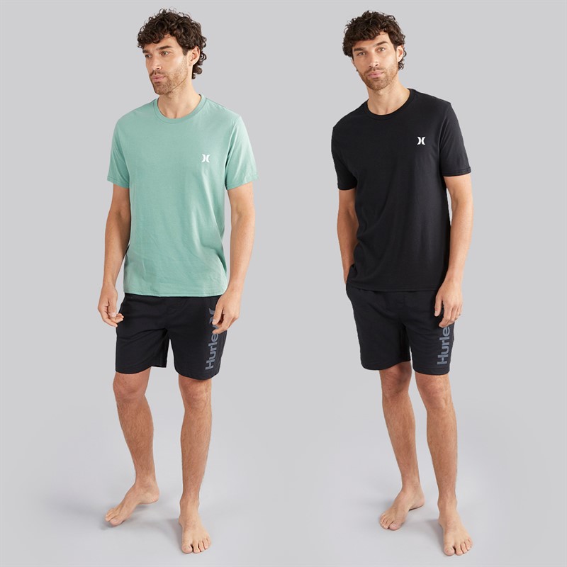 Hurley Mens Two Pack Crew Neck T-Shirts Black/Green