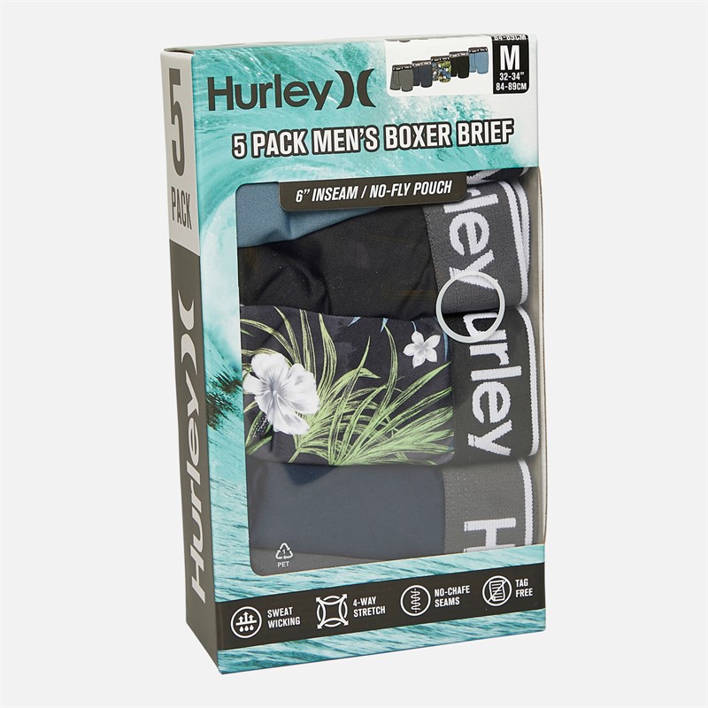 Hurley Mens Regrind Five Pack Boxer Briefs Black/Blue