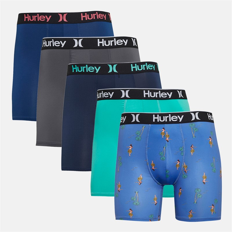 Hurley Mens Regrind Five Pack Boxer Briefs Blue - Size L