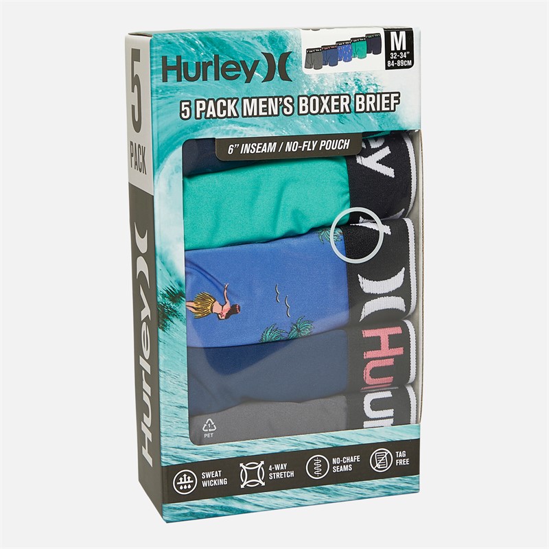 Hurley Mens Regrind Five Pack Boxer Briefs Blue